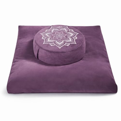 Juego de cojines de meditación con funda de terciopelo lavable, casco de trigo sarraceno y asiento de suelo de espuma viscoelástica para adultos y niños, ideal para yoga, sentarse, leer y sentarse en