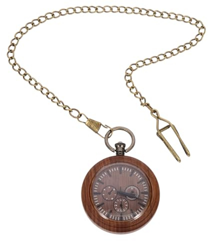 LIFKOME Retro Taschenuhr mit Kette Dekorative Holztaschenuhr für Herren Tragbare Hängeuhr im Vintage Stil für Täglichen Gebrauch und Partys