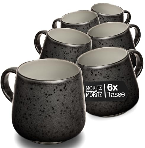 Moritz & Moritz SOLID UNI Juego de tazas para 6 personas, color gris, moderno juego de tazas de gres, aptas para microondas y lavavajillas, tazas con asa para café, té, chocolate caliente, capuchino