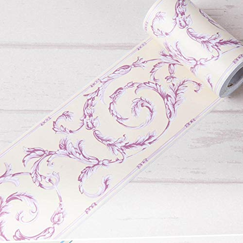 Generic Wallpaper Border, Self Adhesive Wall Border Sticker Peel and Stick Home Ceiling Decorative Border for Bathroom Living Room/Lilac Pattern/10.6 * 1000Cm