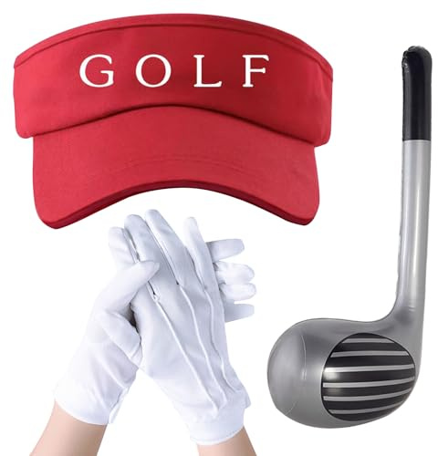 UILYNIU 3 Pieces Golf Fancy Dress Costume Accessories Inflatable Golf Club Red Golf Visor White Gloves, Perfect Accessory for Sporting Fancy Dress Costumes For Adults Golf Cosplay Party (3PCS)