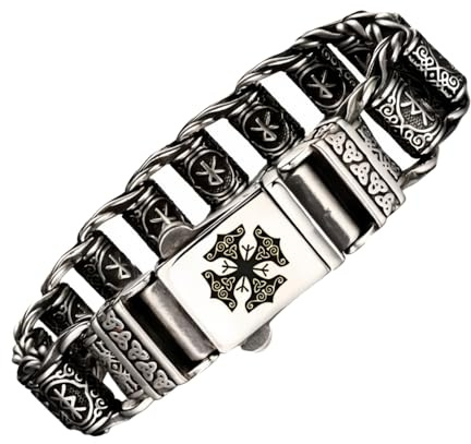 ForFox Punk wikinger armband breites titan edelstahl runen gliederarmband für herren 20/22cm