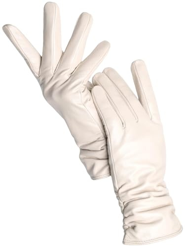 Damen Schaffell Handschuhe Winter Warm Plus Fleece Touchscreen Damen Lederhandschuhe, Beige Touch, 7.5