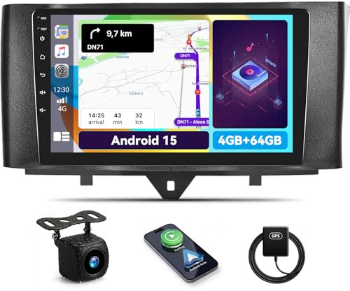 4+64G SIXWIN Android 13 Radio Coche para Mercedes-Benz Smart Fortwo 2011-2015 con CarPlay&Android Auto&Mirrorlink,9 Pulgadas Pantalla Táctil con Bluetooth/WiFi/GPS/FM/RDS/USB