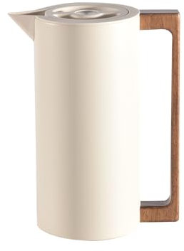 Caraffa Termica Per Caffè Brocca Sotto Vuoto Isolata, Acciaio Inossidabile, Con Manico In Legno E Semplice Pulsante Di Sicurezza, Per Casa, Hotel, Ufficio (Beige,1.5L)