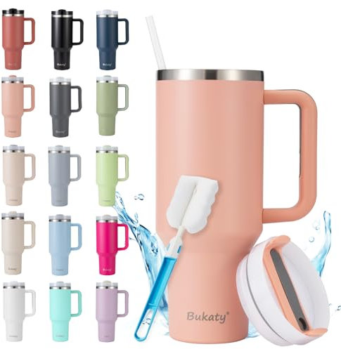 Bukaty Thermobecher mit Strohhalm und Henkel 30oz/0.9L,Großer Trinkbecher mit Deckel und Strohhalm,Kaffeebecher to go Thermo,Edelstahl Vakuum Isolierbecher Tragbare Autobecher für Kalte Heiße Getränke