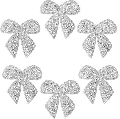 6 Stück Glitzer Bügelbilder Strass Schleifen Bügelbilder Schleifen Zum Aufnähen Strass Schleife Zum Aufnähen Silber Bügelbilder Aufbügler Glitzer Schleife Aufnäher Flicken Zum Aufbügeln Für Kleidung