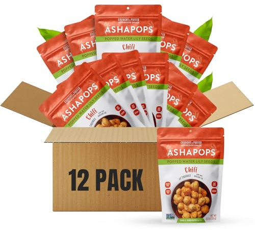 AshaPops Popped Water Lily Seeds, Chili, .5 oz Bags, Pack of 12