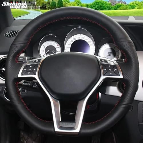 Shining wheat Lenkradbezug aus echtem Leder, schwarz, für Mercedes Benz GLA 45 AMG X156 W204 W212 C218 SL-Klasse R231 SLK-Klasse R172 (schwarzes Echtleder)