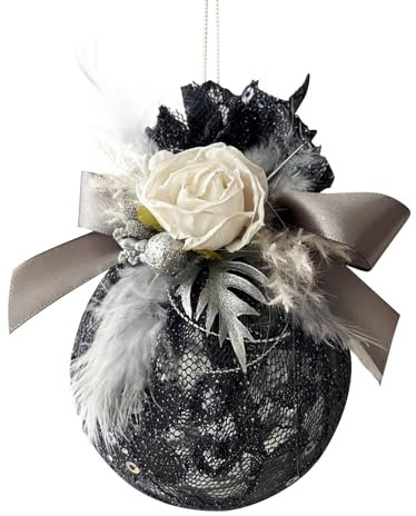 Weihnachtskugel „Noir“ – 10 cm | Eleganter Christbaumschmuck mit Spitze & Blumen | Luxuriöse Dekoration für Weihnachtsbaum & Festtafel