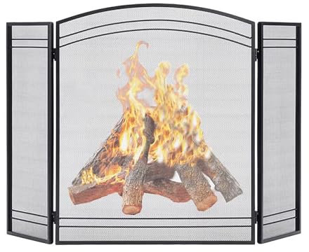 Genérico Pantalla para Chimenea de 48 Pulgadas de Ancho, Pantalla para Estufa de leña para Chimenea, Panel Protector de Chimenea Plegable Moderno, Malla a Prueba de chispas de Hierro Hecha a Mano par