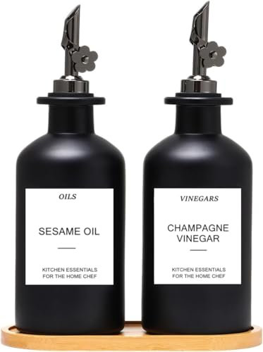 BIKALAN Olive Oil Dispenser Bottle for Kitchen, Coffee Syrup Dispenser, Glass Oil and Vinegar Dispenser Set, Glass Cooking Oil Dispenser, Container, Cruet with Pourer Spout (Black, 350 Millilitres)