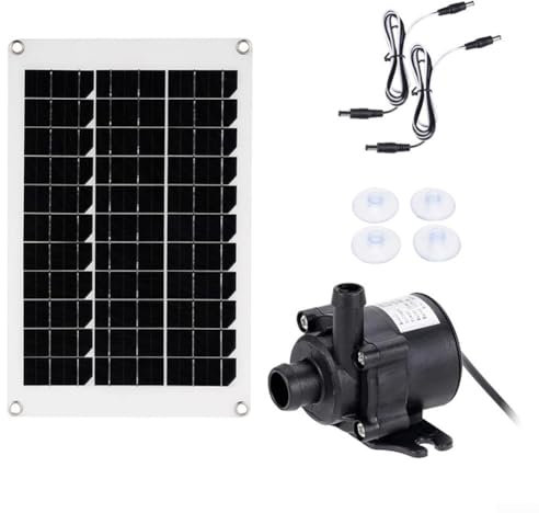 Bomba solar para fuente con kit de filtro para estanque, silenciosa, 50 W, 12 V, caudal de 350 l/h, para estanques exteriores y fuentes de jardín.- Incluye panel solar, cables de CC y ventosas