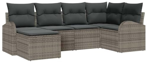 vidaXL Soffset med kudde med lagring 6 pcs Grå konstrotting, Trädgårdsoffor, modulära, lätta, UV-skyddade, hållbara, utemöbler, ergonomiska, sköna, flexibla arrangemang