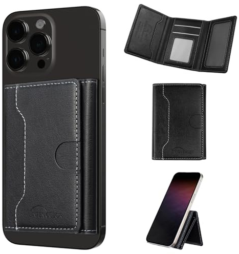 SENLINLIN MagSafe Wallet mit RFID Blocker & 6 Kartenfächern, Magnetischer Kartenhalter aus PU-Leder für iPhone 16/15/14/13/12 (Nicht Mini), für Herren & Damen, als Handyständer für Büro, Home & Café