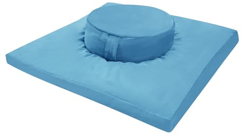 Meditation Cushion and Zabuton Mat Set Meditation Pillow and Zafu Mat for Yoga, Relaxation & Mindfulness Practice (Blue)