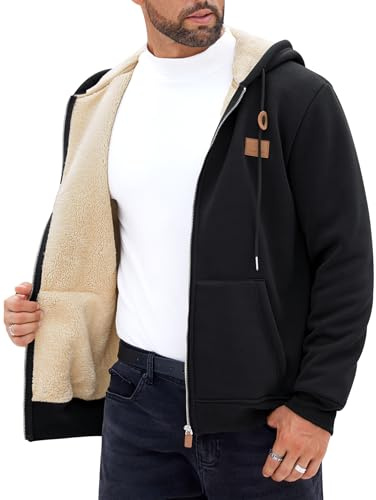 Herberton Herren Mit Sherpa-Futter Kapuzenjacke Winter Schwergewicht Fleece Gefütterte Reißverschluss Hoodie (S-XXL)