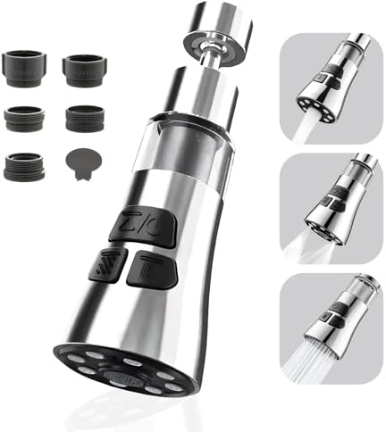 Kitchen Tap Spray Head, 3-in-1 Tap Extender with 316 Stainless Steel Filter | 360° Swivel Faucet Aerator, Multifunction Tap Extention for Kitchen Sink with 5 Different Tap Adapter, Universal Fit