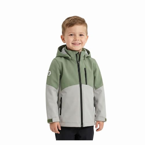 La-haut kids Giacca softshell con cappuccio per bambini e ragazzi, fodera in pile. Materiale impermeabile 5000 mm senza PFC minimizzato dall'inquinamento., verde, 8-9 Anni