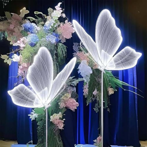 Memykoy Lot de 2 Lampes sur Pied Papillon pour Mariage, luminaires LED créatifs, Accessoires de décoration à Suspendre au Plafond pour fêtes et Mariages. SilverWhiteLight-80cm