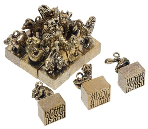 BESTYASH Figuras del Zodíaco de Latón Retro 12 Piezas Colgantes Decorativos y Llaveros para Obsequio y Colección