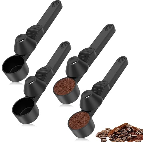 4 Pcs Coffee Scoop with Funnel, 1oz/30 ml Coffee Measuring Scooper with Funnel, Large Capacity Leak-Proof Tablespoon Spoon, Multipurpose Measuring Scoop for Protein Powder Tea(Blackj)