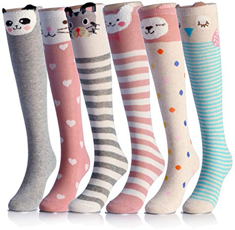 CISMARK Mädchen Kniestrümpfe 6 Paar für Kinder Geschenke Lange Lustige Kindersocken Tier Baumwolle Socken 3-12 Jahre