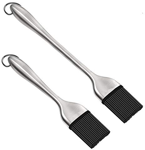 Pack of 2 Barbecue Silicone Brush, Professional Kitchen Baking Cooking BBQ Brush, Stapling Pastry Oil Brush with Stainless Steel Handle, Heat, Flexible and Dishwasher Safe, BPA Free