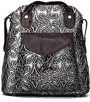 Damen Retro Leder Vintage Rucksack Tasche 2 in 1 Lederrucksack Ledertasche Lederrucksack Damen Schultertasche Leder Rucksack Für Mädchen (Silber)