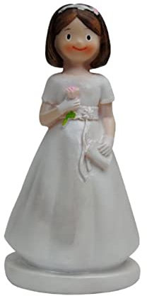 Elegante Figura de Resina para Tarta de Comunión Niña con Flor. Recuerdos. Decoración. Regalos Originales. Detalles de Bodas, Comuniones, Bautizos, Cumpleaños.DC