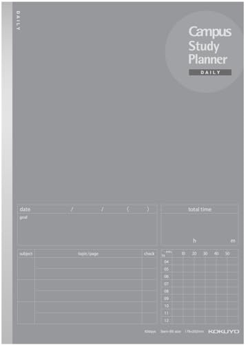 KOKUYO Campus Study Planner Notebook, Daily Ruled, Semi-B5, Gray, for 63 Days, Japan Import (NO-Y80MD-M)