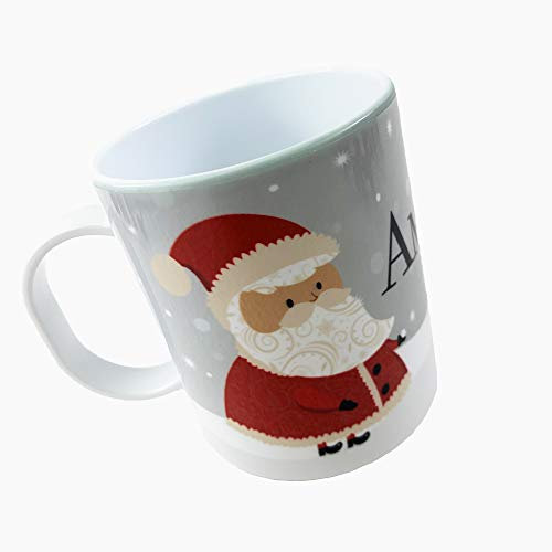 The Supreme Gift Company Personalised Vintage Christmas Santa Kids Mug – BPA-Free Unbreakable Plastic Cup with Custom Name – Microwave & Dishwasher Safe Children’s Christmas