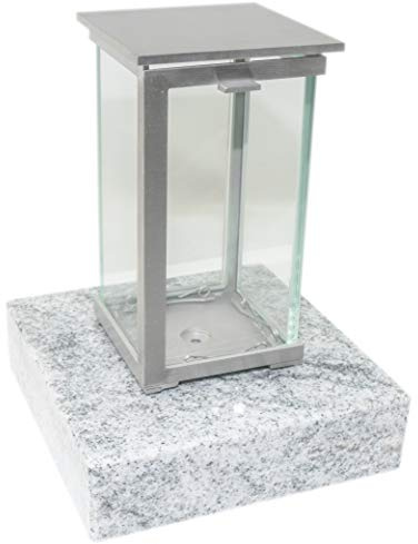 Kunst-Art-Köhl Elegante und stilvolle Grablaterne 859/20 aus Edelstahl mit einem Granitsockel, wahlweise auch ohne Granitsockel (Wiscont White)