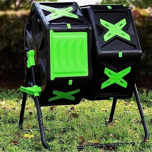XNZJHPP Tumbler de compostaje Grande rotatable de 37 galones, Bin de compostaje de Doble cámara con Aberturas de ventilación y Patas de Acero, 2 Puertas deslizantes.