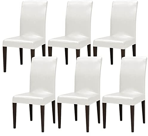 JHLD PU Leder Stuhlhussen, Stretch Stuhlbezug Weiche Wasserdicht Stuhlhusse Beschützer Stuhlhussen Für Kitchen Room Hotel-Creme-Satz von 6
