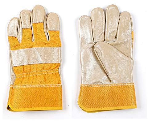EUYIMOMO gartenhandschuhe,Kurze Schweißerhandschuhe, gelbe Stoffgummimanschette Oberschicht Lederschweißmaschine Fabrik Werft Schweißerhandschuhe