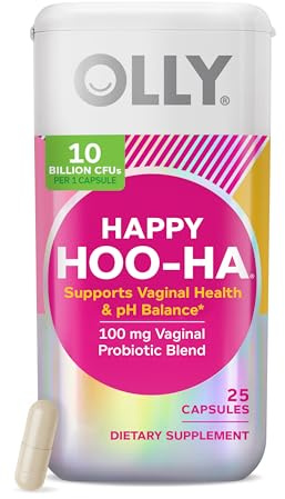 OLLY Happy Hoo-Ha Lot de 25 gélules probiotiques pour femme, santé vaginale et équilibre du pH, 10 milliards d'UFC, sans gluten