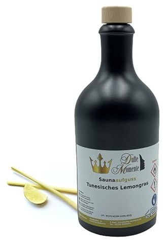 Dufte Momente | Saunaduft Konzentrat Tunesisches Lemongras 500ml in schwarzer Steinzeugflasche mit Korkmündung | vegan, ohne Tierversuche | in gewohnter Premiumqualität