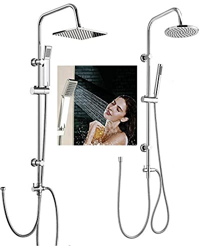 Bath Shower Mixer Set Rainfall Shower Head with Hose and Holder Set for Bathroom Dual Mixer Shower Heads Chromed Plated Square