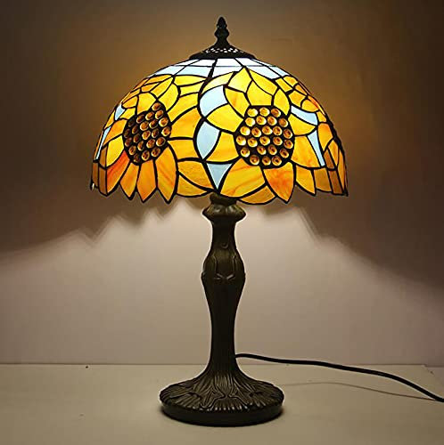 Tiffany Style Tischlampe Buntglas Lampenschirm Sonnenblume Schreibtisch Licht 12 Zoll Retro Leselampe Für Schlafzimmer Wohnzimmer Studienamt