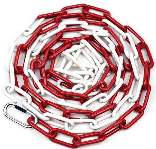 Absperrkette Rot-Weiß Metall 5M | Stahlkette 5mm mit Verbindungsschnalle | Ideal für Baustellen, Parkplätze & Events