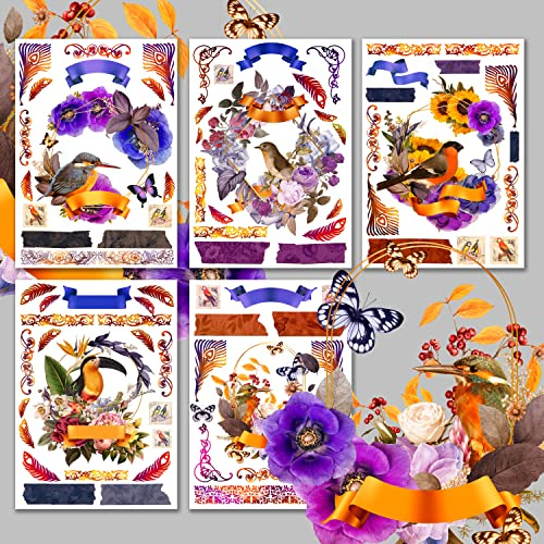 Decoupage Paper Pack (15 Sheets 8x11) Amazing Birds and Beautiful Flowers HANATABA Vintage Art Deco Styled Ephemera Pictures for Decoupage Craft and Scrapbooking