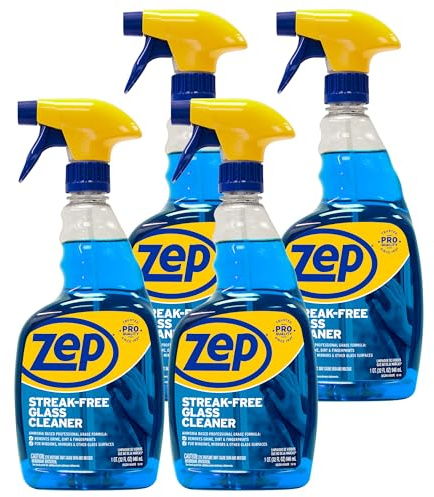 Zep Streak-Free Glass Cleaner - 32 Oz (Case of 4) ZU112032- Professional Grade Formula that Cleans Dirt, Fingerprints, Grime, Smoke Haze, and Toothpaste on Windows, Mirrors, and Other Glass Surfaces