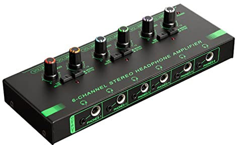 Geieold 6 Canaux Mini Amplificateur Casque HA400 Amplificateur Audio StéRéO Ultra-Compact Ampli éCouteurs pour la Musique