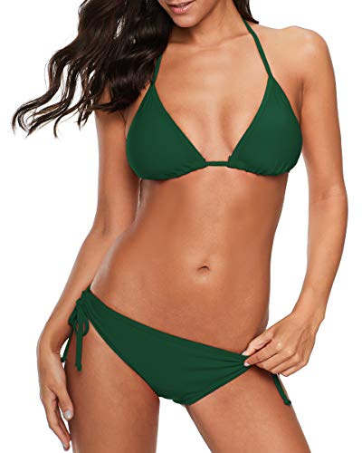 Durio Sexy Triangel Bikini Damen Set - Zweiteiliger Badeanzug, Neckholder-Oberteil und Low Waist Bikinihose verstellbar zum Binden
