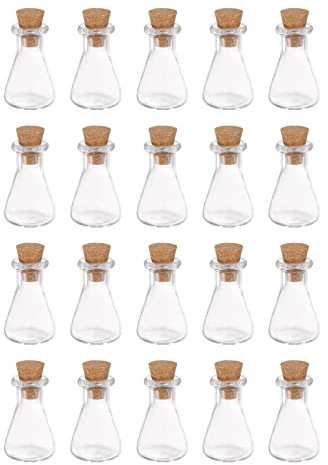 sourcing map 20uds Mini Vidrio Botellas con Corcho Tapones Frasco Forma | Pequeño Vidrio Viales Transparentes Claras Deseos Botellas, para Bricolaje Arte Artesanía Fiesta Decoración