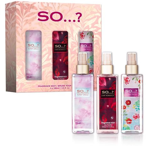 So…? Coffret cadeau de brume parfumée Collection, avec romance sombre, écrasement floral et rêve de sorbet, ensemble parfums brume corporelle (3x100ml)
