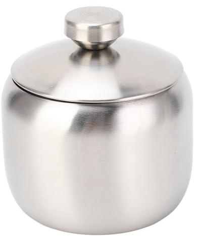 Natudeco Zuckerdose Mit Deckel, Großes Gewürzglas, Goldene Schüssel Mit Deckel, Zuckerdose aus Edelstahl, Aufbewahrung Für Zucker, Salz, Süßigkeiten, Kaffeeweißer, Süßstoff(Silber)
