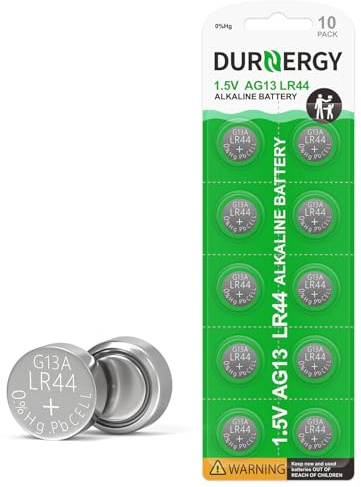 DURNERGY LR44 Batteries 10 Pack, AG13 Button Cell Battery, 1.5 Volt Battery L1154F SR44 AG13 Watch Batterie A76, 1.5V Alkaline Batteries