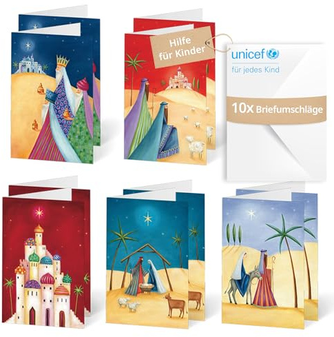 Unicef Weihnachtskarten Set Heilige Nacht | 10 Klappkarten mit Umschlägen